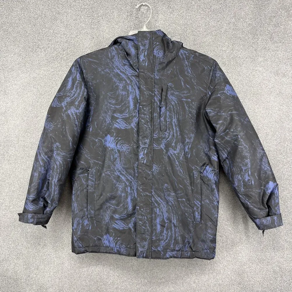The Children's Place Jacket Boys XL 14 Blue Black Hooded Insulated Puffer Winter